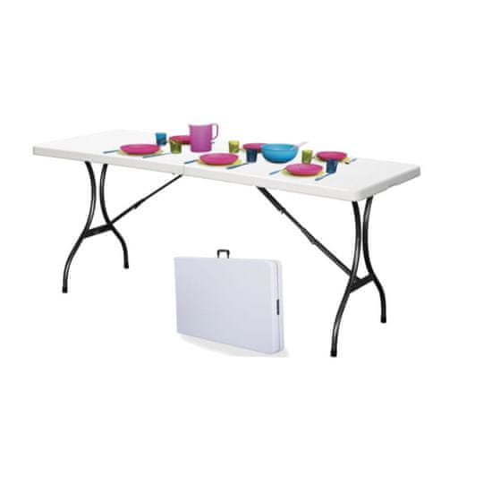 Iso Trade Záhradný cateringový stôl, skladací – biely | 180×70 cm