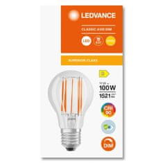 LEDVANCE Stmievateľná LED žiarovka E27 A60 11W = 100W 1521lm 2700K Teplá biela 300° CRI90 Filament Superior