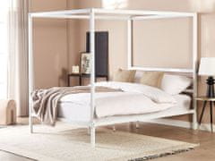 Beliani Kovová posteľ s baldachýnom 140 x 200 cm biela LESTARDS