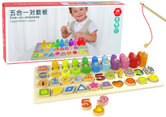 Lean-toys Vzdelávacia drevená doska 4 v 1 Čísla Písmená Tvary Shuffleboard More
