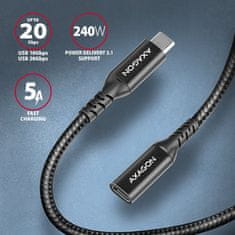 AXAGON BUCM32-CF05AB predlžovací kábel USB-C (M) <-> USB-C (F), 0.5m, USB 20Gbps, PD 240W ALU oplet