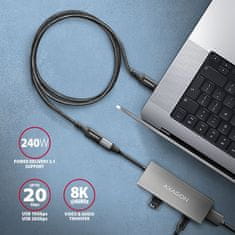 AXAGON BUCM32-CF05AB predlžovací kábel USB-C (M) <-> USB-C (F), 0.5m, USB 20Gbps, PD 240W ALU oplet