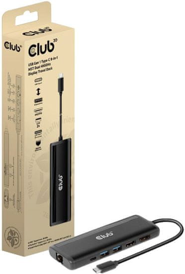 Club 3D dokovací stanice USB-C, 8-in-1 MST Dual 4K60Hz, Display Travel Dock