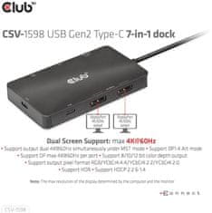 Club 3D dokovací stanice USB Gen2 Type-C na Dual DisplayPort 4k60Hz 7-in-1 Portable Dock