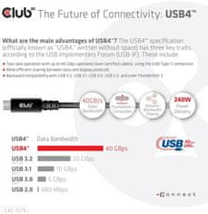 Club 3D kábel USB-C, Data 40Gbps, PD 240W(48V/5A) EPR, M/M, 1m