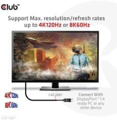 Club 3D kábel DP 1.4 na HDMI, 4K120Hz nebo 8K60Hz HDR10, M/M, 3m