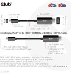 Club 3D kábel miniDP 1.4 na HDMI, 4K120Hz nebo 8K60Hz HDR10+, M/M, 1.8m