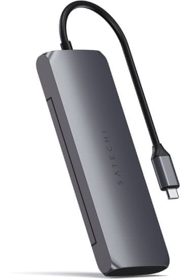 Satechi Aluminium USB-C Hybrid Multiport adapter, SSD Enclosure, HDMI 4K, 2 x USB-A 3.1 Gen 2, šedá