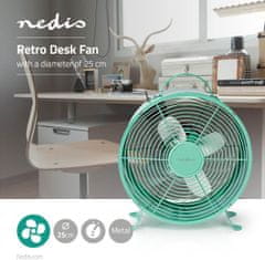 Nedis stolní ventilátor, 25cm, 20W, 2 rychlosti, tyrkysová