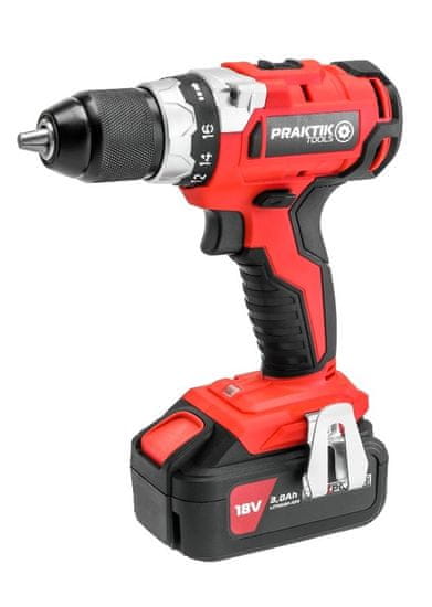 PRAKTIK TOOLS AKU Vŕtačka 18V bezuhlíkové + nabíjačka a 2 batérie 3Ah Q-LINE FlexPower