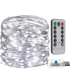 Bezdoteku LEDSolar 300 Vianočná reťaz 30m USB s háčikmi, 300 LED, diaľkové ovládanie, studená biela