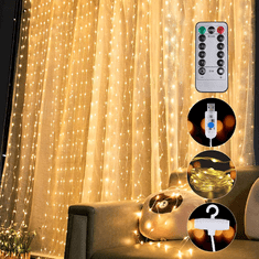 Bezdoteku LEDSolar 300 Vianočná reťaz 30m USB s háčikmi, 300 LED, diaľkové ovládanie, teplá biela