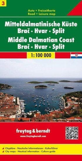 Freytag & Berndt AK 0705 Pobrežie strednej Dalmácie, Brač, Hvar, Split 1:100 000 (Chorvátsko List 3) /automapa + rekreačná mapa