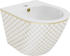 Mexen Lena, závesný bidet 480x370x325 mm, biela - zlatý vzor, 35224809