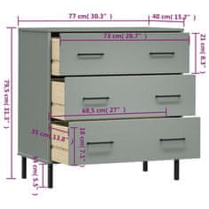 Vidaxl Komoda s 3 zásuvkami sivá 77x40x79,5 cm masívne drevo OSLO