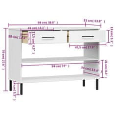 Vidaxl Konzolová skrinka s kovovými nohami biela masívna borovica OSLO