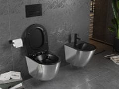 Mexen Lena, závesná toaletná misa 480x360x355 mm s pomaly padajúcim sedátkom, čierna matná - strieborná, 30224074