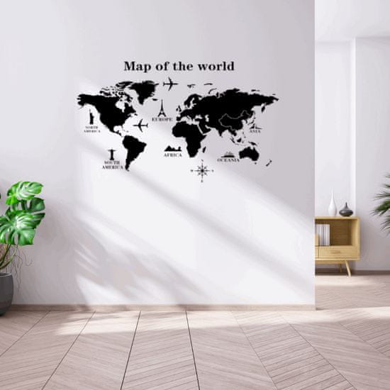 PIPPER. Samolepka na stenu "Mapa sveta" 120x70 cm
