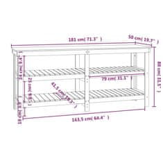 Vidaxl Pracovná lavica biela 181x50x80 cm masívna borovica