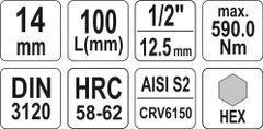 YATO Nadstavec predĺžený 1/2" bit Imbus H14