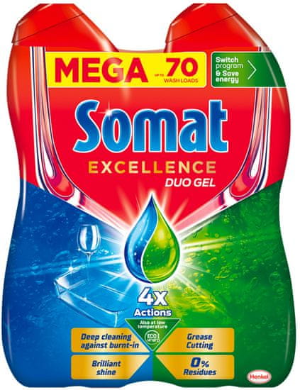 Somat Excellence Duo gél do umývačky proti mastnote 2 × 630 ml, 70 dávok