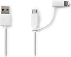 Nedis synchronizační a nabíjecí kabel 2 v 1/ USB Micro B Zástrčka + Adaptér Lightning - A Zástrčka/ bílý/ 1m