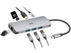 EMAVO ADAPTÉR EMAVO A-4, USB-C, HDMI 4K, USB 3.0, PDW 100W, ETH, hnedá krabička