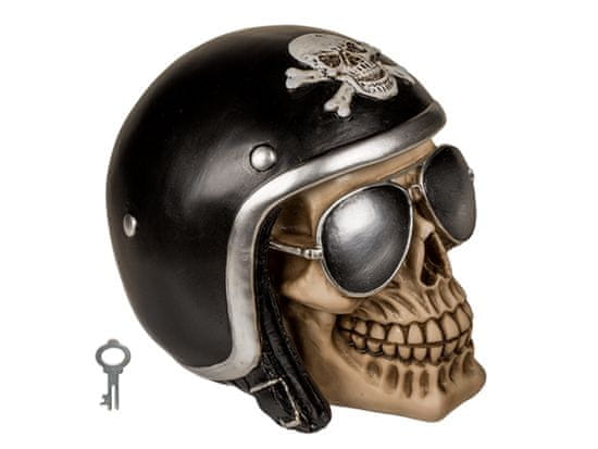OOTB Pokladnička lebka s čiernou motorkárskou prilbou