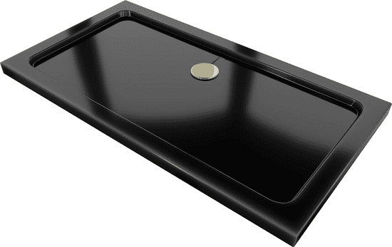 Mexen Flat, akrylátová sprchová vanička 140x70x5 cm SLIM, čierna, zlatý sifón, 40707014G