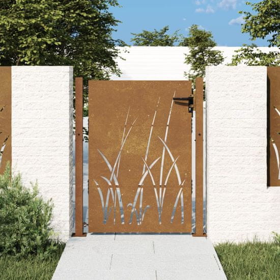 Petromila vidaXL Záhradná brána 105x130 cm kortenová oceľ dizajn trávy