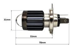 H4 laserová LED žiarovka 12V-80V 8000lm pre motocykle, quad, ATV