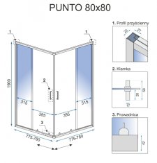 REA sklenený kút priehľadná bez vaničky 800x800x1900 Punto Black REA-K4800 - Rea