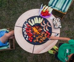 UNO BBQ Záhradný dizajnový celoročný ohniskový gril UNO+ s odnímateľným dreveným stolom, výška 70 cm s kompletným príslušenstvom