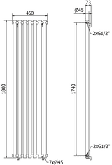 Mexen Texas, vykurovacie teleso 1800 x 460 mm, 719 W, čierna, W203-1800-460-00-70