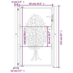 Petromila vidaXL Záhradná brána antracitová 105x155 cm oceľ dizajn stromu