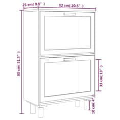 Vidaxl Botník hnedý 52x25x80 cm spracované drevo a prírodný ratan