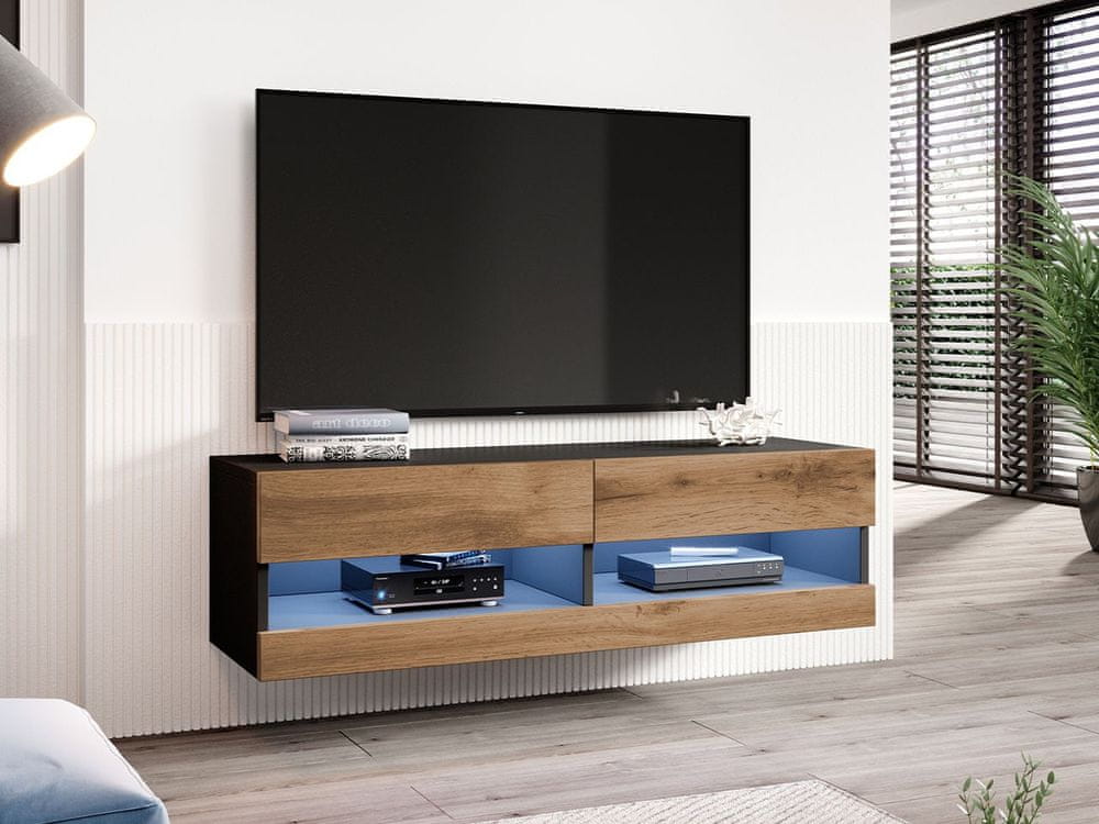 Veneti TV stolík 140 cm ASHTON 1 - čierny / dub wotan