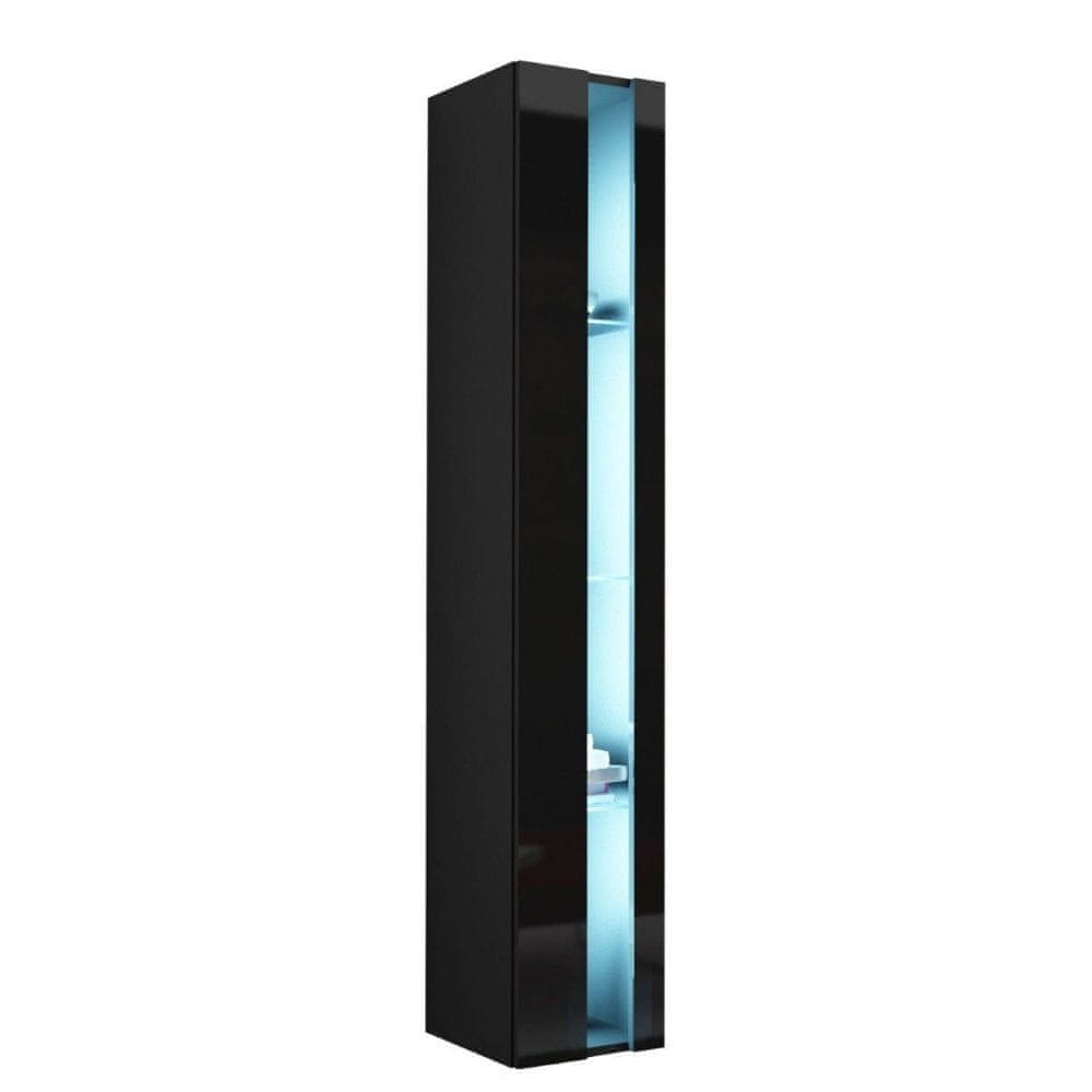 Veneti Závesná vitrína s LED RGB osvetlením ASHTON 2 - čierna / lesklá čierna