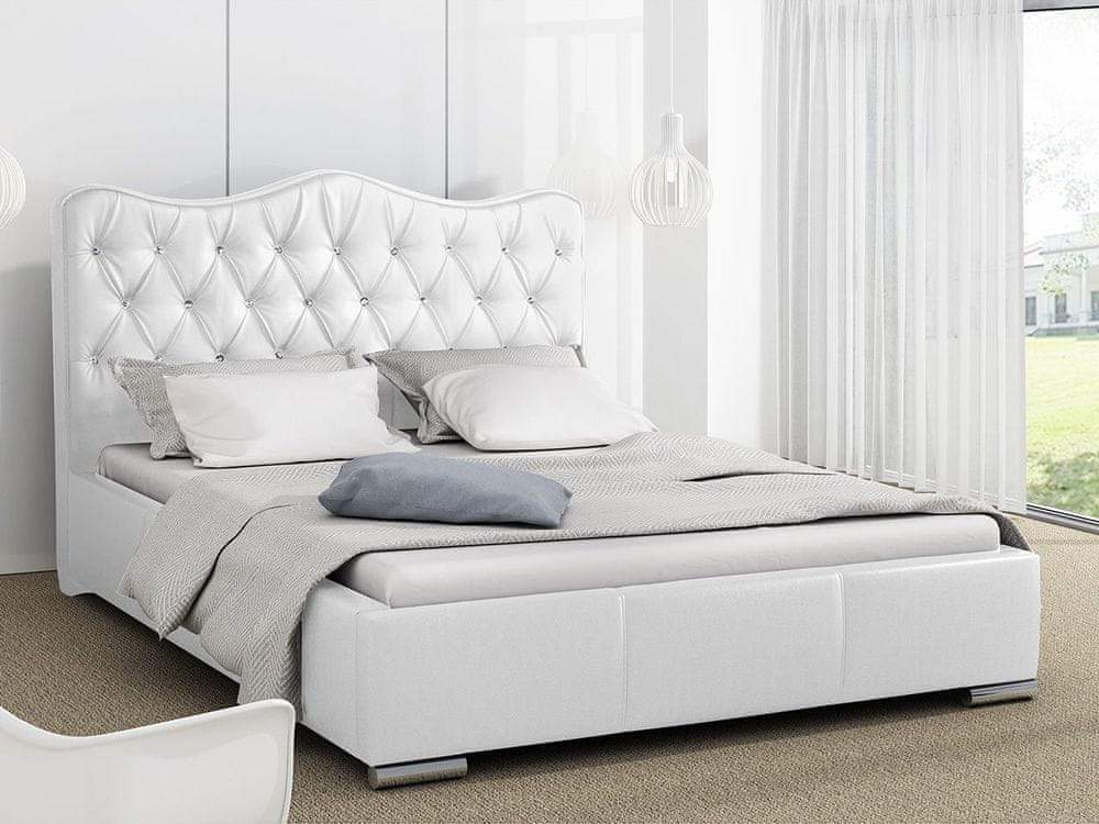 Veneti Čalúnená manželská posteľ 160x200 SALVADORA - biela ekokoža