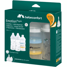 Bebeconfort Sada dojčenských fliaš Emotion Physio 270 ml 0-12m + White 2 ks + dávkovač