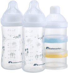 Bebeconfort Sada dojčenských fliaš Emotion Physio 270 ml 0-12m + White 2 ks + dávkovač