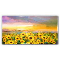 COLORAY.SK Skleneny obraz Západ slnka žlté kvety 100x50 cm