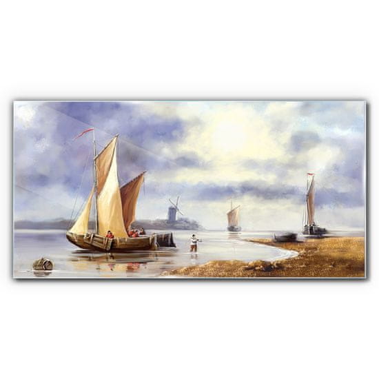 COLORAY.SK Skleneny obraz Maľovanie lodi rybár