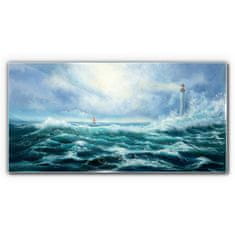 COLORAY.SK Skleneny obraz Búrka vlny maják 140x70 cm