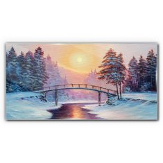 COLORAY.SK Skleneny obraz Maľovanie zimné stromy most 100x50 cm