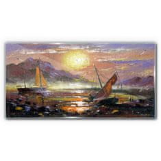 COLORAY.SK Skleneny obraz Maľovanie člny 140x70 cm