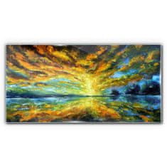 COLORAY.SK Skleneny obraz Jazero stromy nebeské slnko 120x60 cm