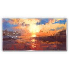 COLORAY.SK Skleneny obraz Jazero mraky sunset 140x70 cm