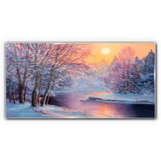 COLORAY.SK Skleneny obraz Zimné rieka stromy slnko 140x70 cm