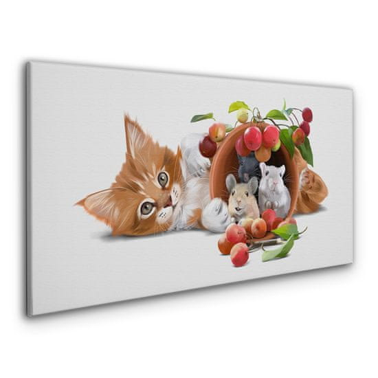 COLORAY.SK Obraz canvas Obrázok sklenené zvieratá mačka potkania ovocie